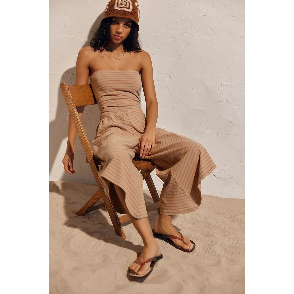 Free People Free-est Daley One-Piece Strip Tube Jumpsuit Dress Smocked S 286387